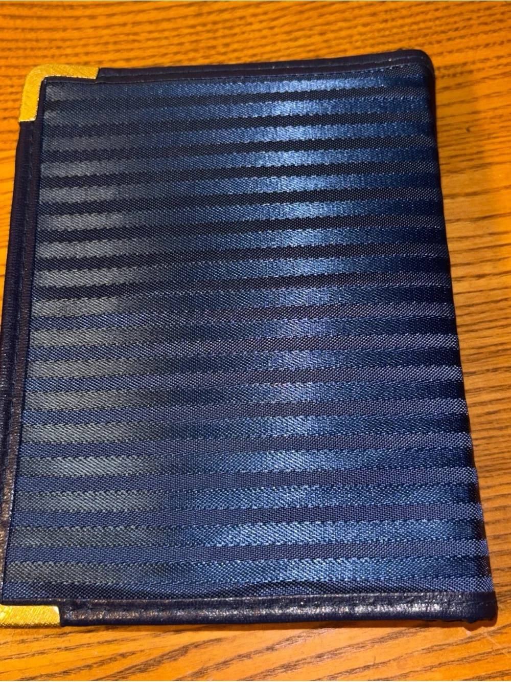 Navy Stripe Passport Holder with Red Logo and Gold Corners TWA